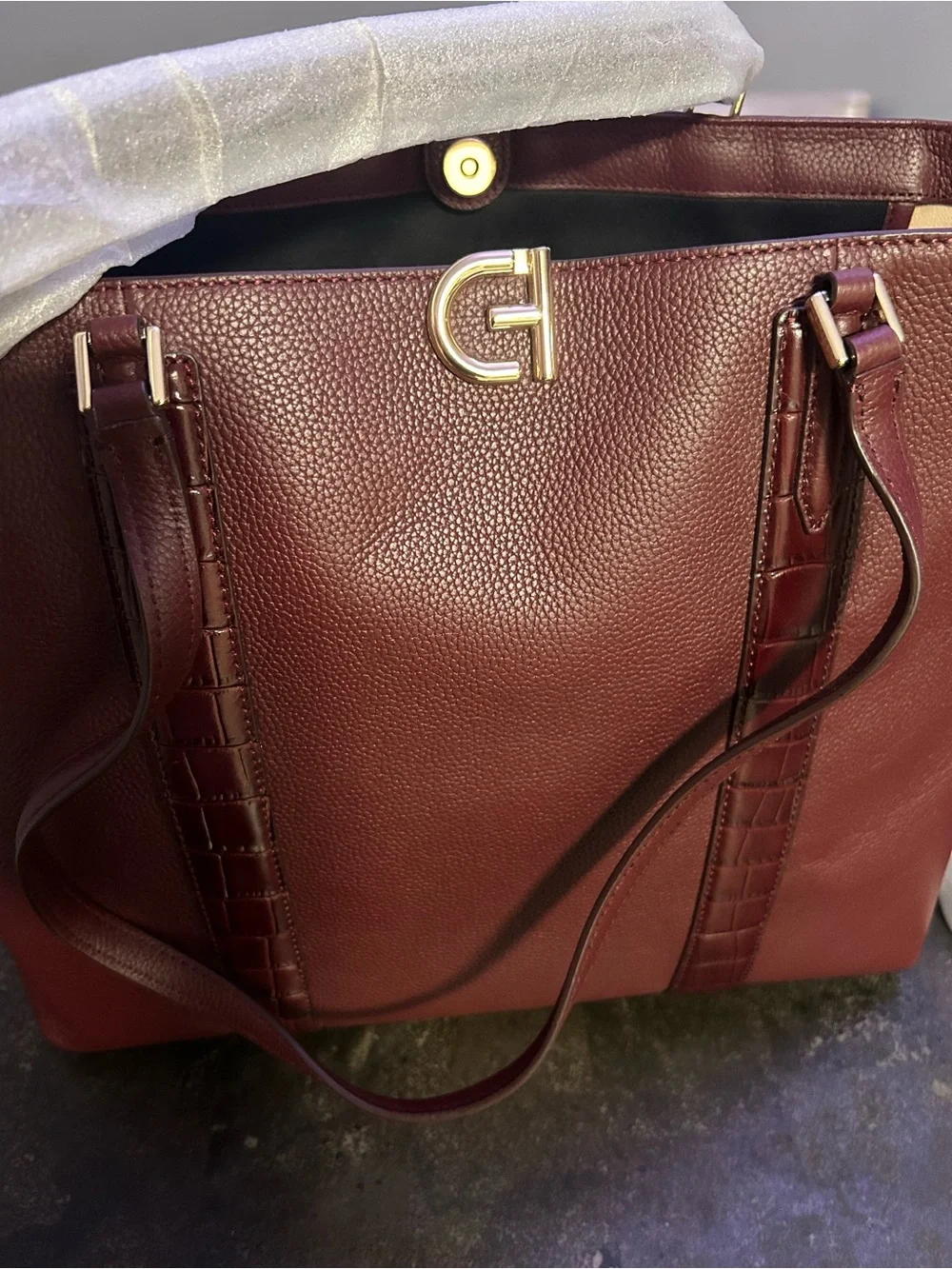 Cole Haan Burgundy Pebbled Leather Tote